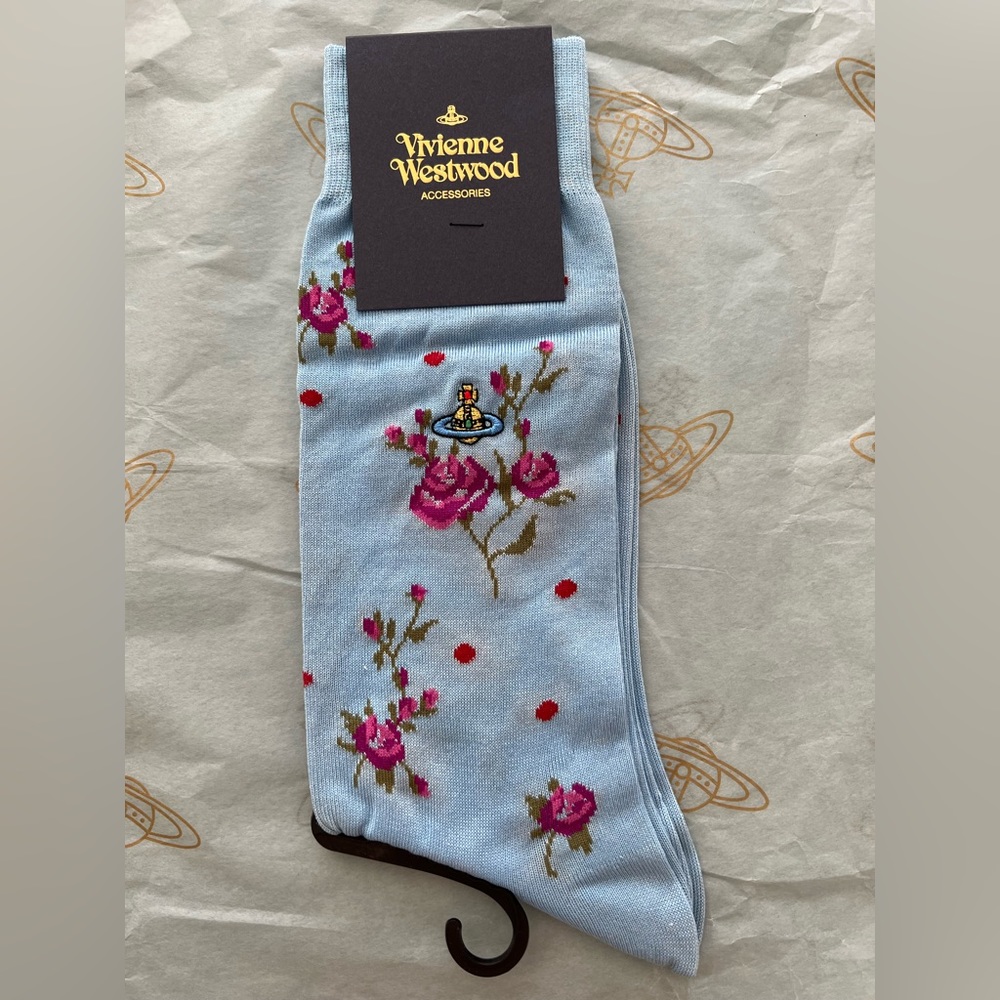 Vivienne Westwood Socks Sz M flowers Light Blue